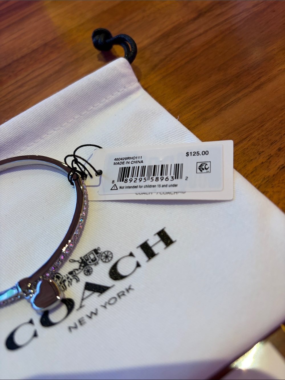 Coach Silver Heart Charm Hinged Bangle Bracelet NEW with Tags